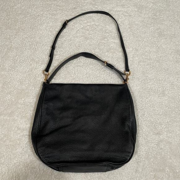 Marc Jacobs Empire City Hobo Handbag Black Pebbled Leather Flap Top 2 Strap - Picture 5 of 9